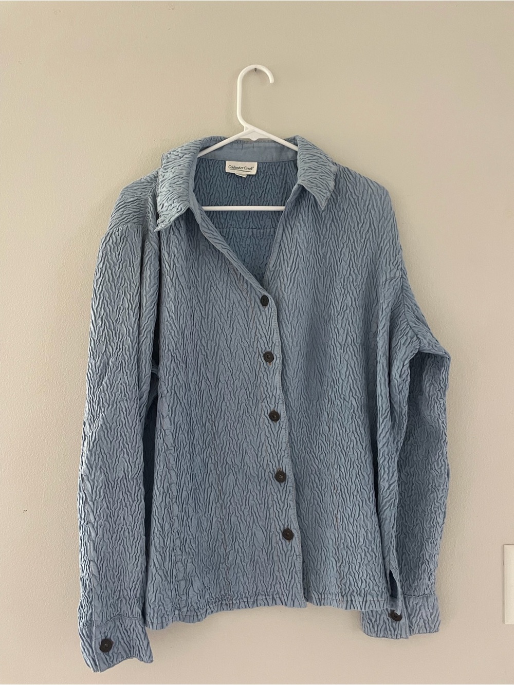 Coldwater Creek Light Blue Textured Button-Down Blouse